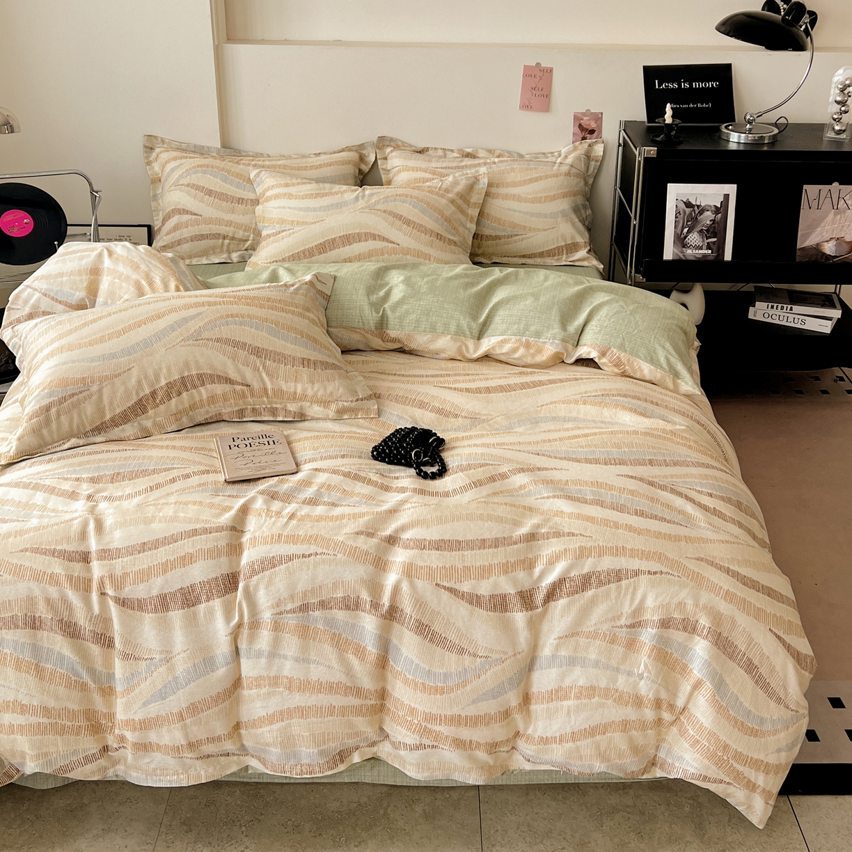 91家纺网 家纺一手货源 找家纺 盛馨家纺 2026新款全棉高支高密精梳棉北欧绅士风四件套纯棉床笠学生三件套 伊莱