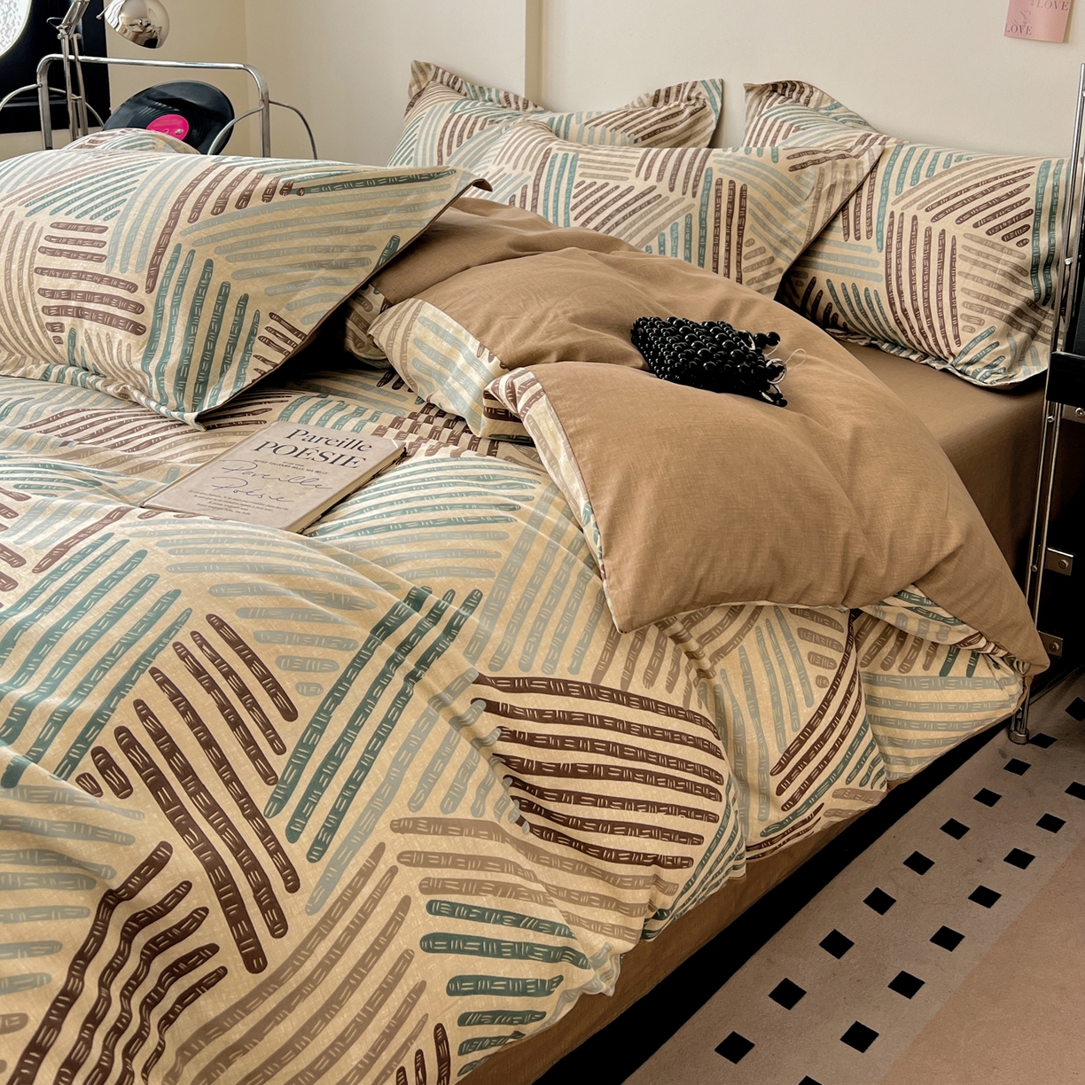 91家纺网 家纺一手货源 找家纺 盛馨家纺 2026新款全棉高支高密精梳棉北欧绅士风四件套纯棉床笠学生三件套 艾米