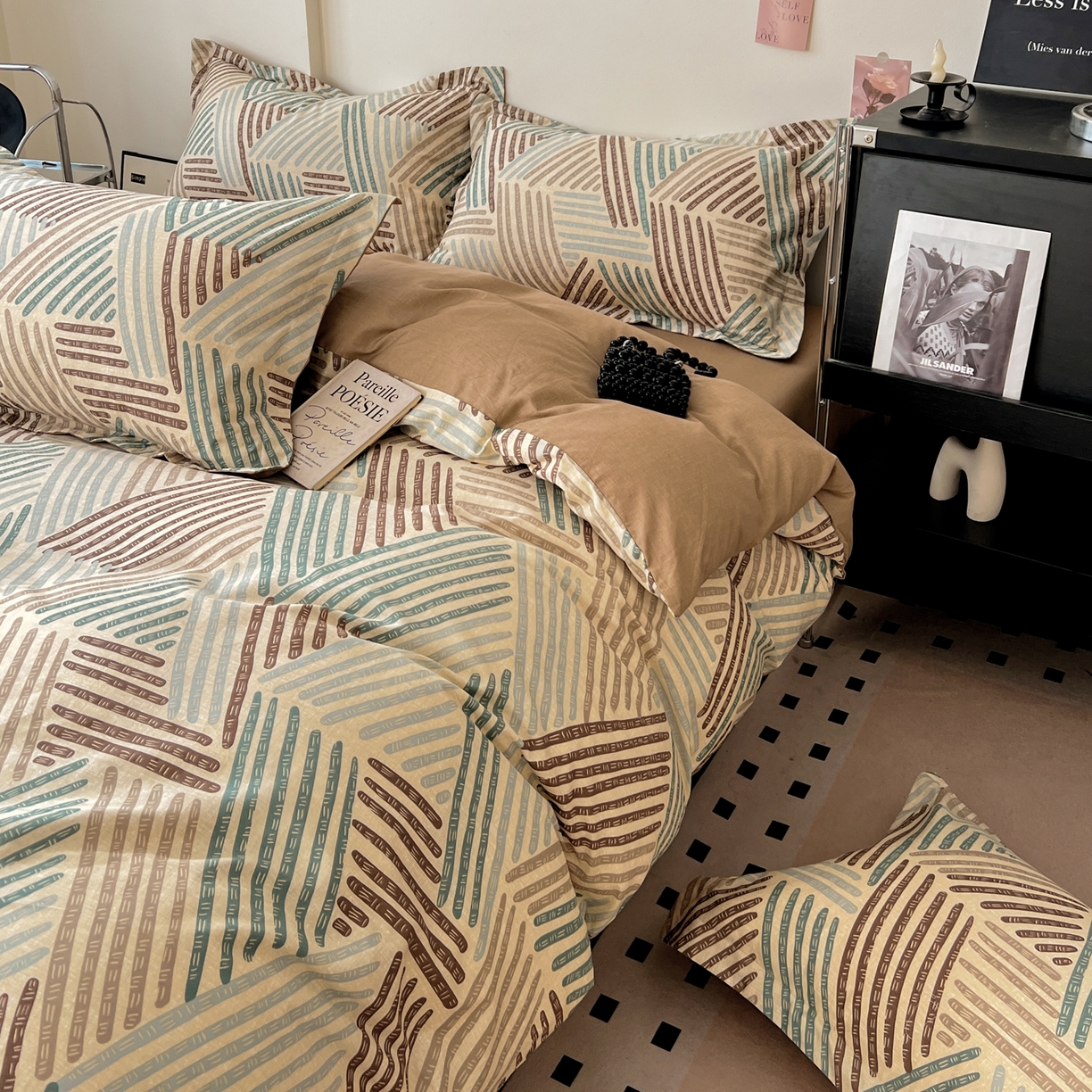 盛馨家纺 2026新款全棉高支高密精梳棉北欧绅士风四件套纯棉床笠学生三件套 艾米