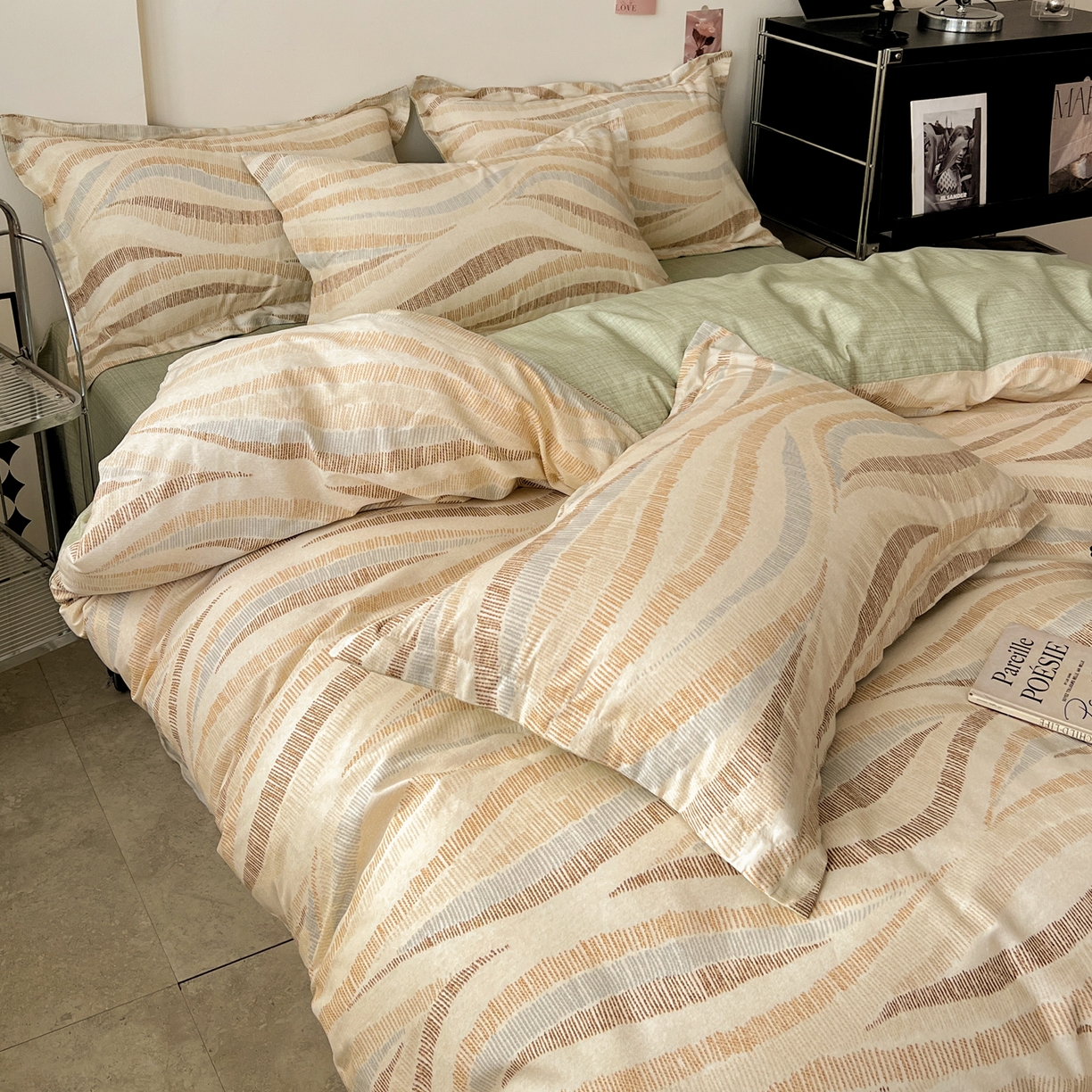 91家纺网 家纺一手货源 找家纺 盛馨家纺 2026新款全棉高支高密精梳棉北欧绅士风四件套纯棉床笠学生三件套 伊莱