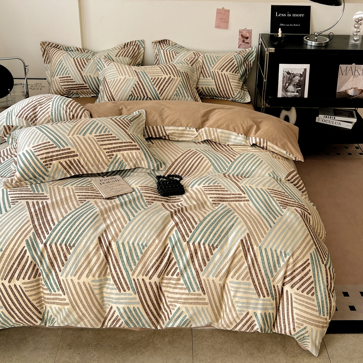 91家纺网 家纺一手货源 找家纺 盛馨家纺 2026新款全棉高支高密精梳棉北欧绅士风四件套纯棉床笠学生三件套 艾米