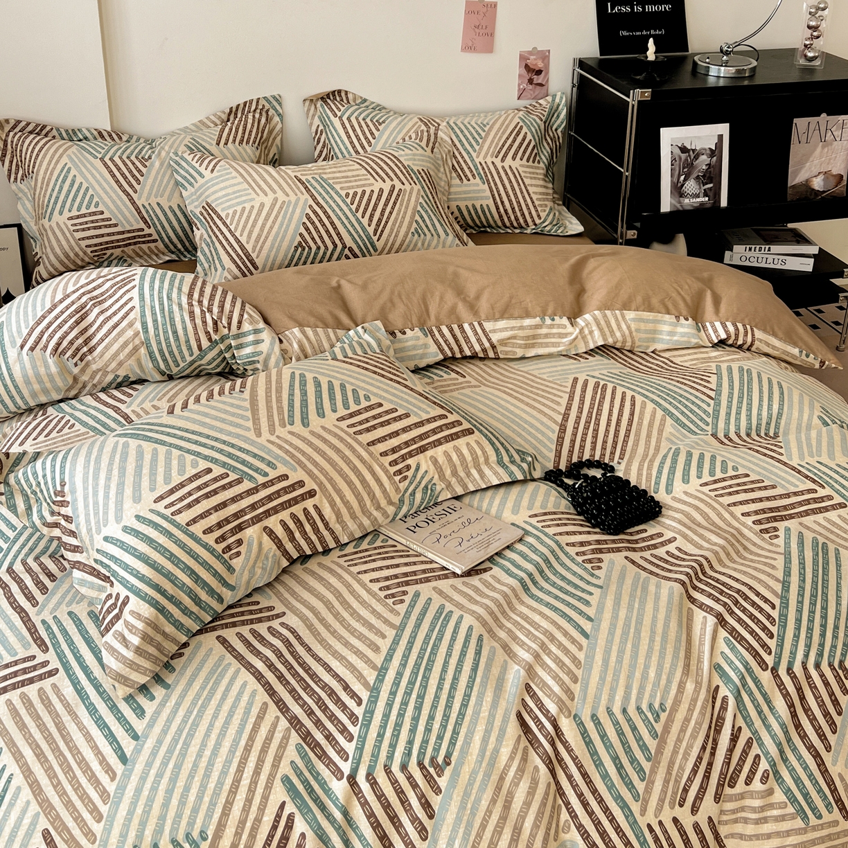 91家纺网 家纺一手货源 找家纺 盛馨家纺 2026新款全棉高支高密精梳棉北欧绅士风四件套纯棉床笠学生三件套 艾米