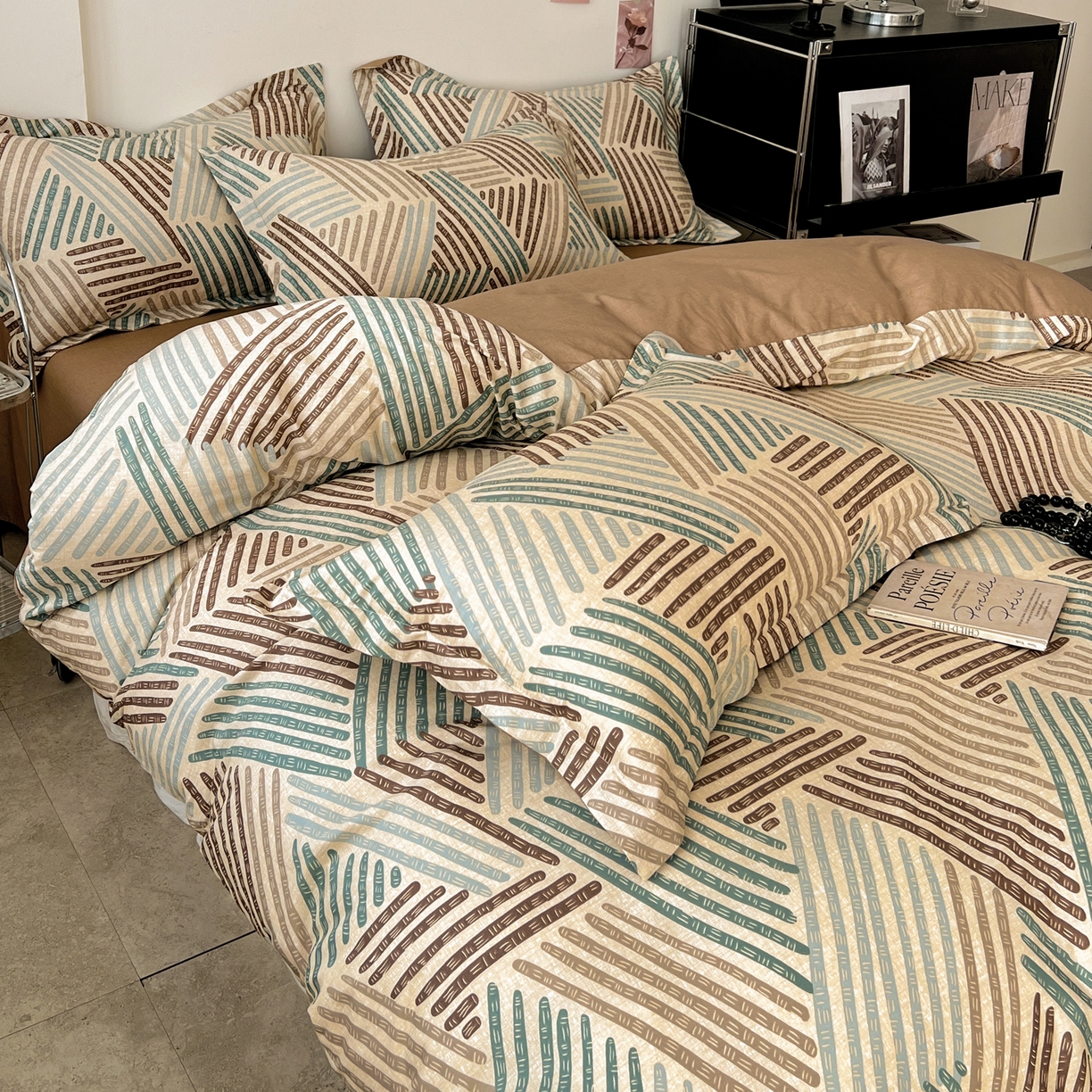 91家纺网 家纺一手货源 找家纺 盛馨家纺 2026新款全棉高支高密精梳棉北欧绅士风四件套纯棉床笠学生三件套 艾米