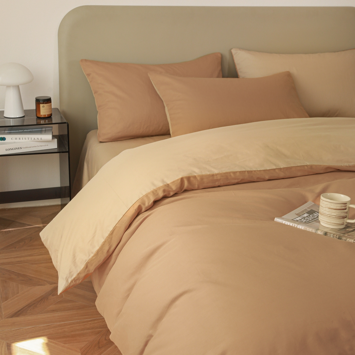 91家纺网 家纺一手货源 找家纺 （总）盛馨家纺 2026新款40长绒棉ins美拉德色系纯色双拼全棉单品四件套单人纯色三件套