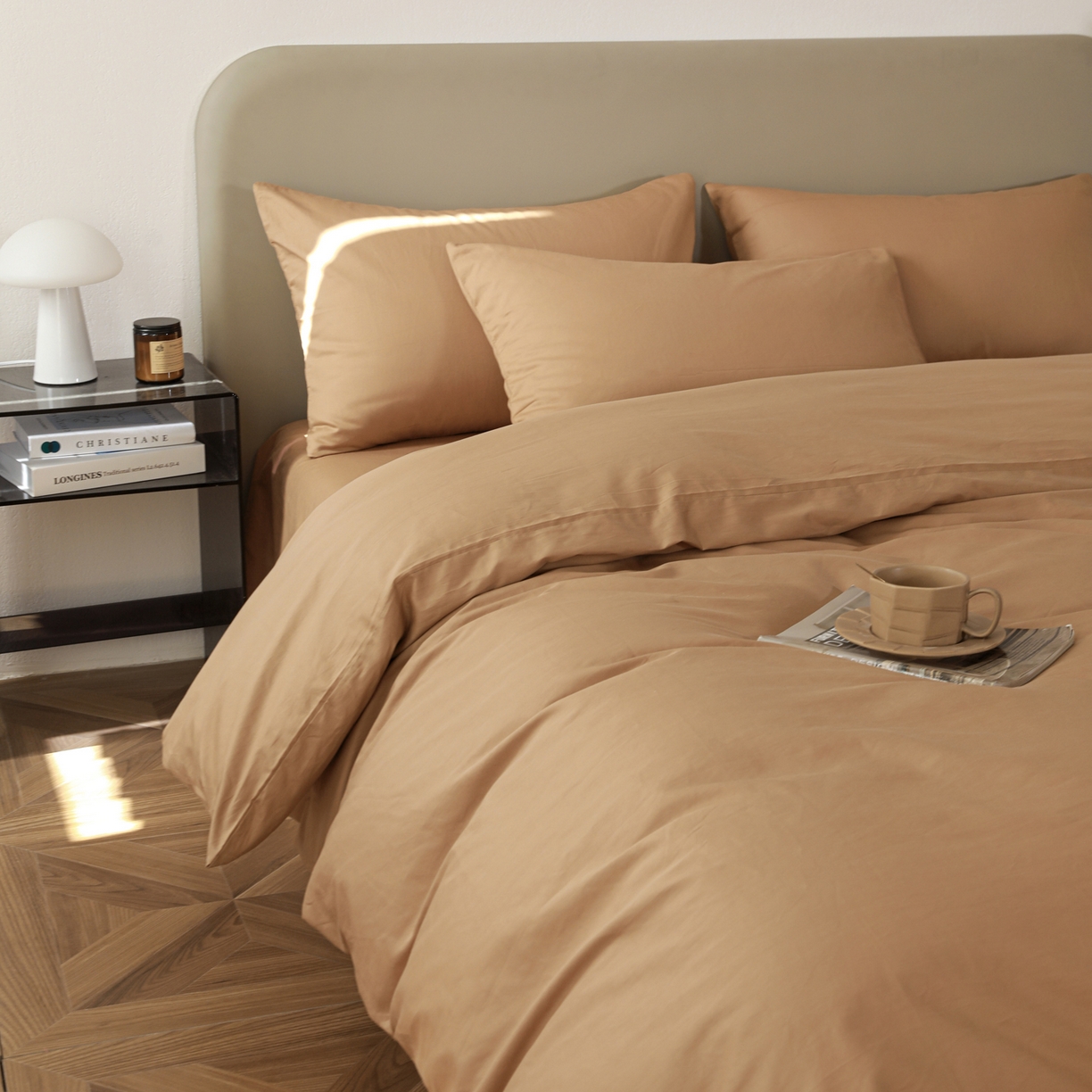 91家纺网 家纺一手货源 找家纺 （总）盛馨家纺 2026新款40长绒棉ins美拉德色系纯色双拼全棉单品四件套单人纯色三件套