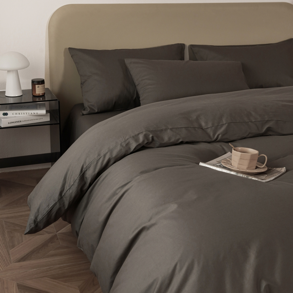 91家纺网 家纺一手货源 找家纺 （总）盛馨家纺 2026新款40长绒棉ins美拉德色系纯色双拼全棉单品四件套单人纯色三件套