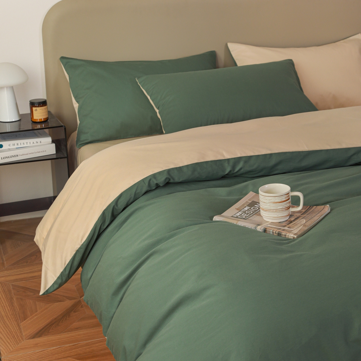 91家纺网 家纺一手货源 找家纺 （总）盛馨家纺 2026新款40长绒棉ins美拉德色系纯色双拼全棉单品四件套单人纯色三件套