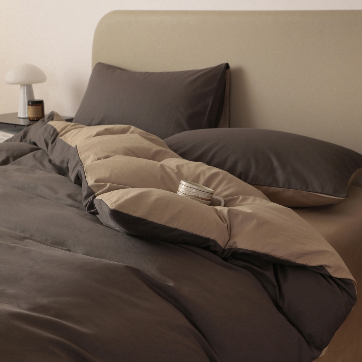 91家纺网 家纺一手货源 找家纺 （总）盛馨家纺 2026新款40长绒棉ins美拉德色系纯色双拼全棉单品四件套单人纯色三件套