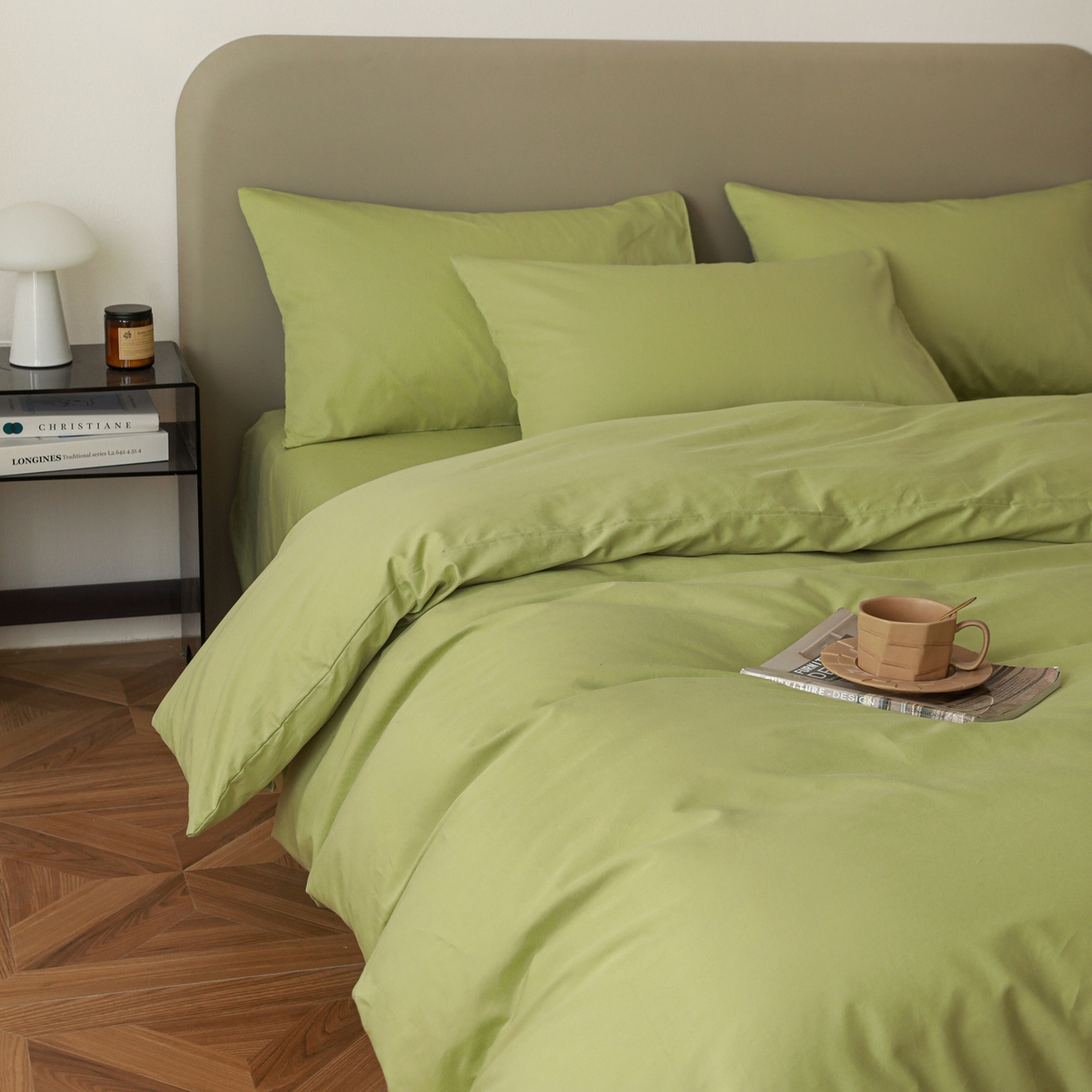 91家纺网 家纺一手货源 找家纺 （总）盛馨家纺 2026新款40长绒棉ins美拉德色系纯色双拼全棉单品四件套单人纯色三件套