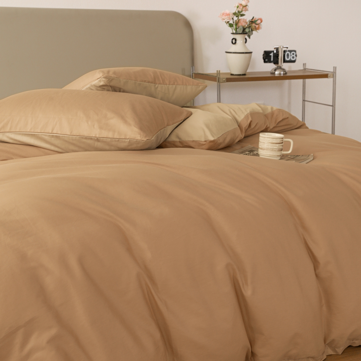 91家纺网 家纺一手货源 找家纺 盛馨家纺 2026新款40长绒棉ins美拉德色系纯色双拼全棉单品四件套单人纯色三件套 黄琉璃+云光黄