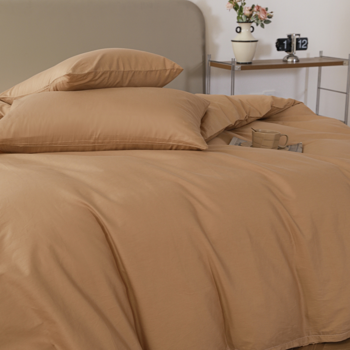 91家纺网 家纺一手货源 找家纺 盛馨家纺 2026新款40长绒棉ins美拉德色系纯色双拼全棉单品四件套单人纯色三件套 黄琉璃