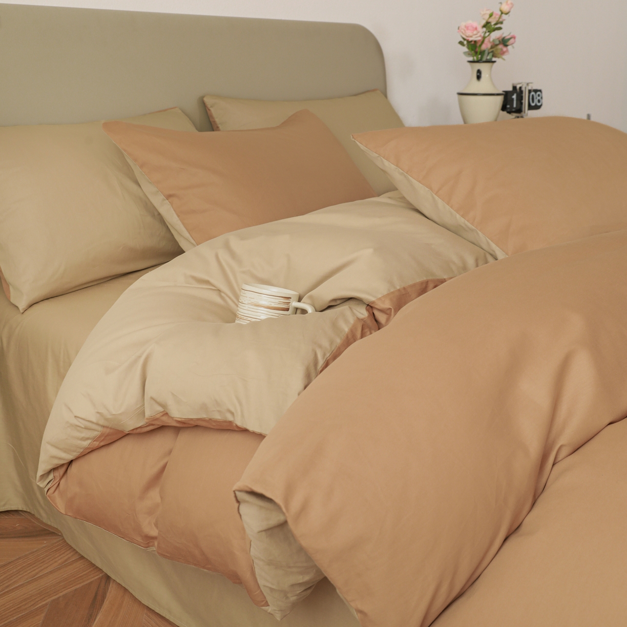 91家纺网 家纺一手货源 找家纺 盛馨家纺 2026新款40长绒棉ins美拉德色系纯色双拼全棉单品四件套单人纯色三件套 黄琉璃+云光黄