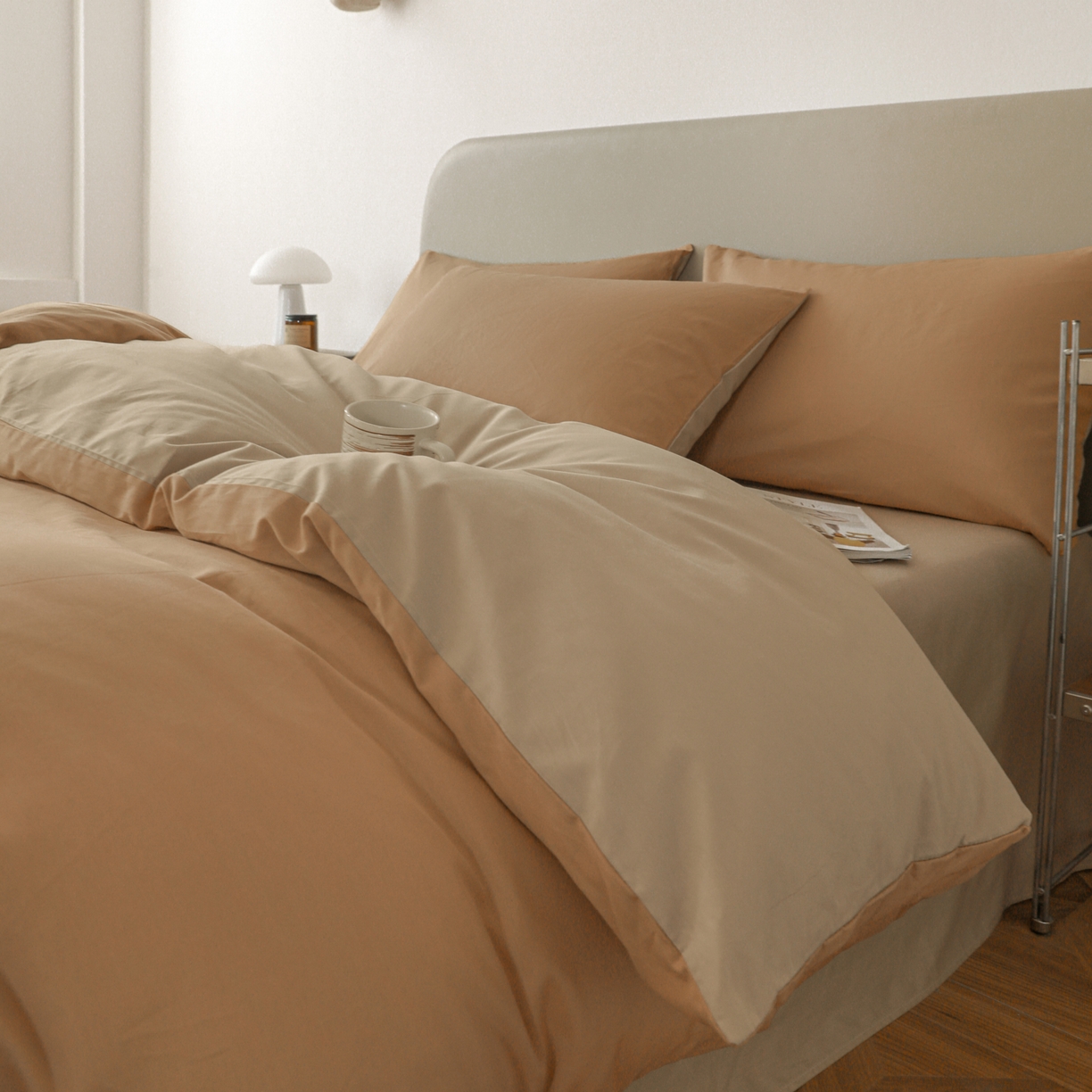 91家纺网 家纺一手货源 找家纺 盛馨家纺 2026新款40长绒棉ins美拉德色系纯色双拼全棉单品四件套单人纯色三件套 黄琉璃+云光黄