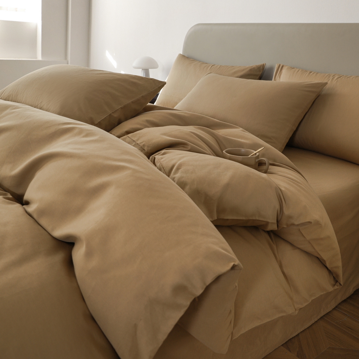 91家纺网 家纺一手货源 找家纺 盛馨家纺 2026新款40长绒棉ins美拉德色系纯色双拼全棉单品四件套单人纯色三件套 桃木心