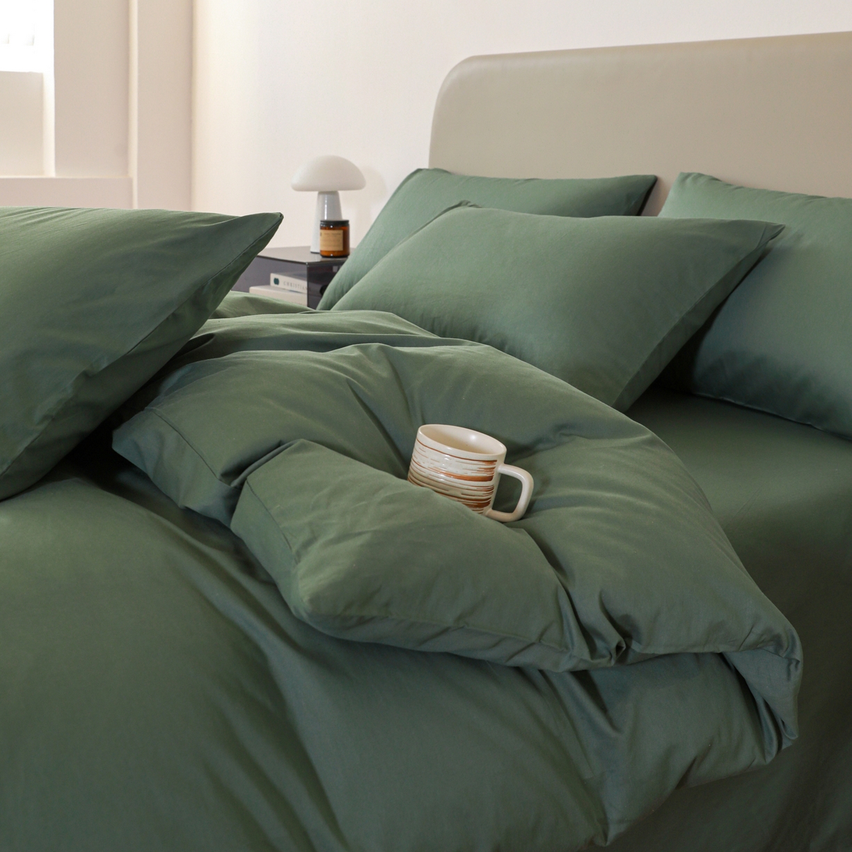 91家纺网 家纺一手货源 找家纺 盛馨家纺 2026新款40长绒棉ins美拉德色系纯色双拼全棉单品四件套单人纯色三件套 松绿