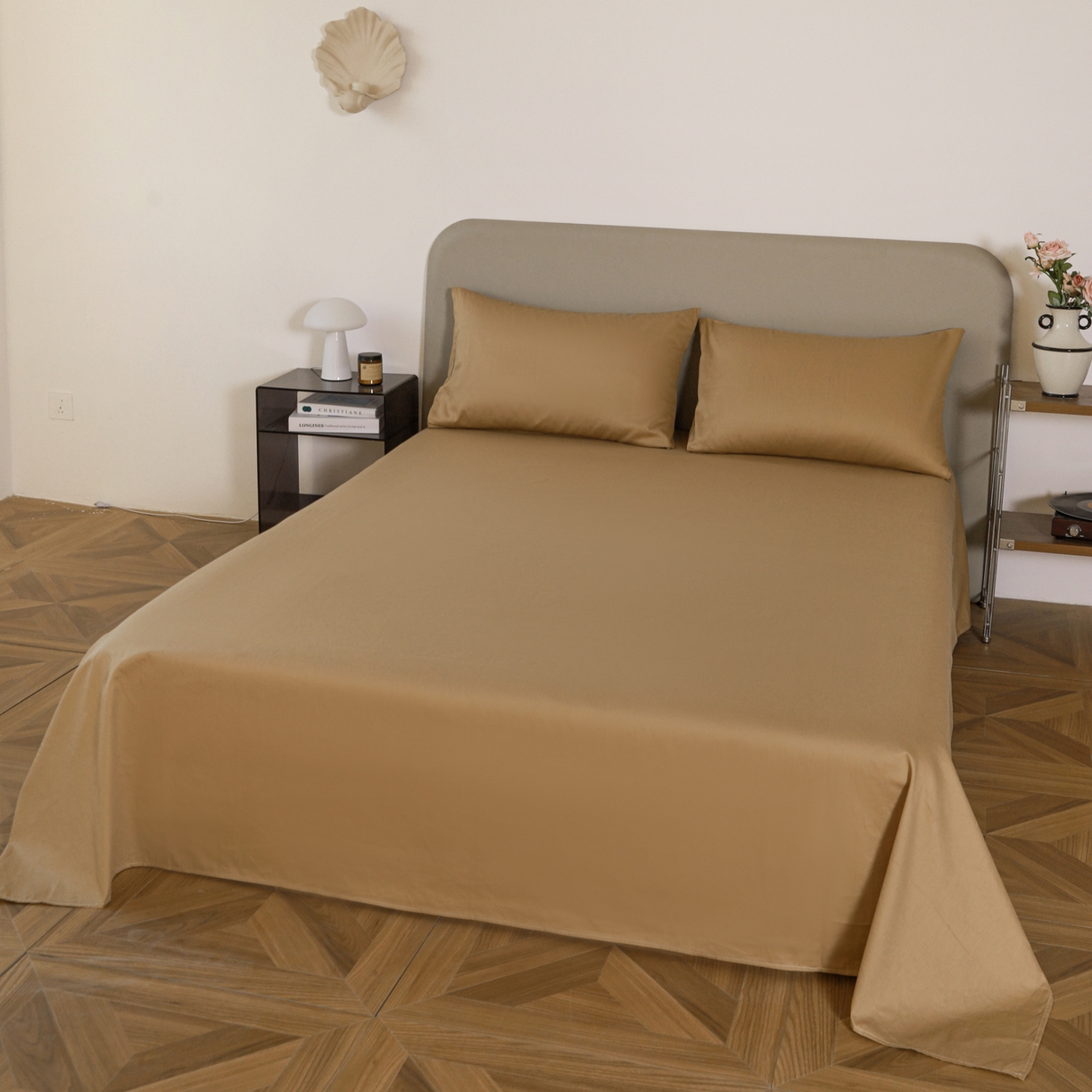 91家纺网 家纺一手货源 找家纺 盛馨家纺 2026新款40长绒棉ins美拉德色系纯色双拼全棉单品四件套单人纯色三件套 桃木心