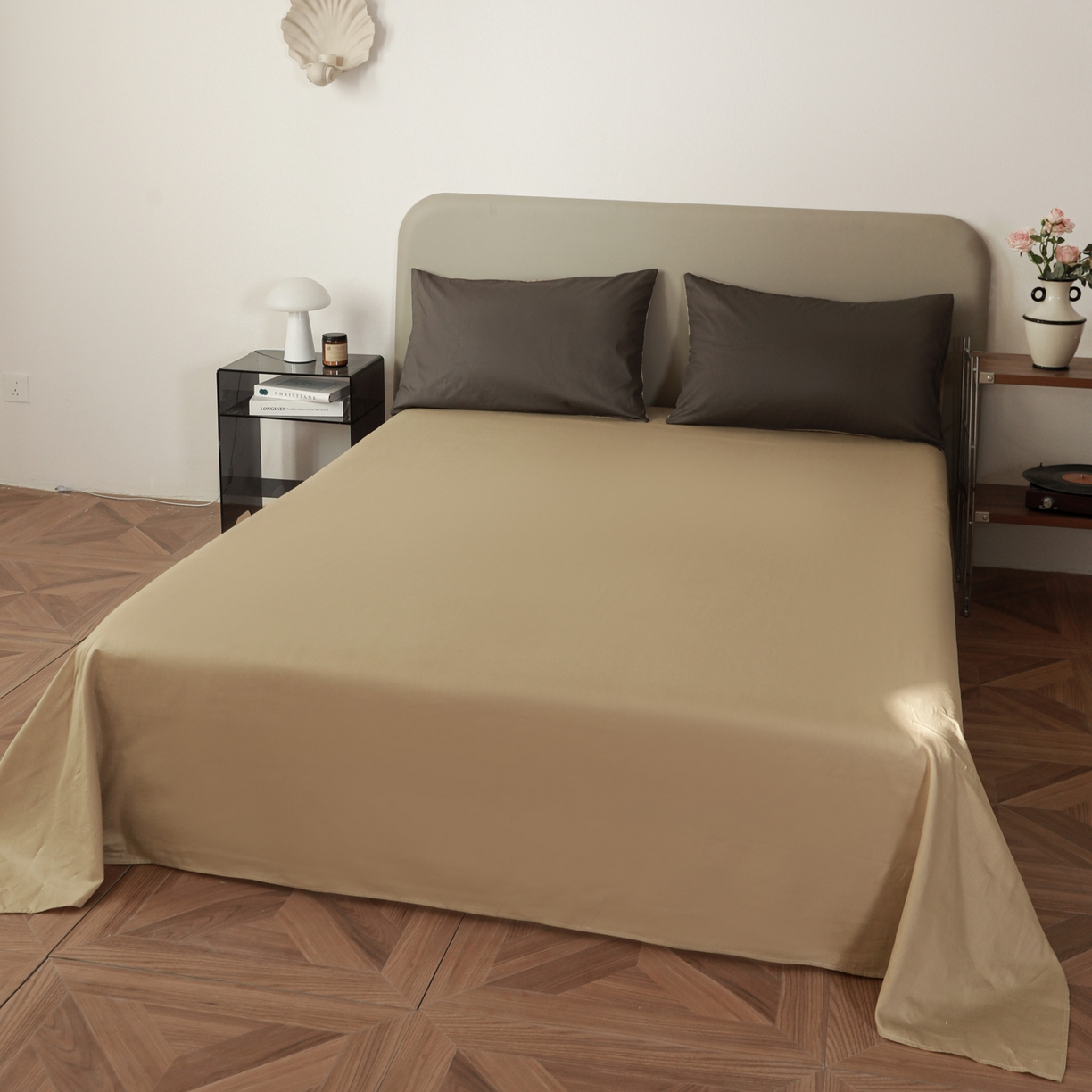 91家纺网 家纺一手货源 找家纺 （总）盛馨家纺 2026新款40长绒棉ins美拉德色系纯色双拼全棉单品四件套单人纯色三件套