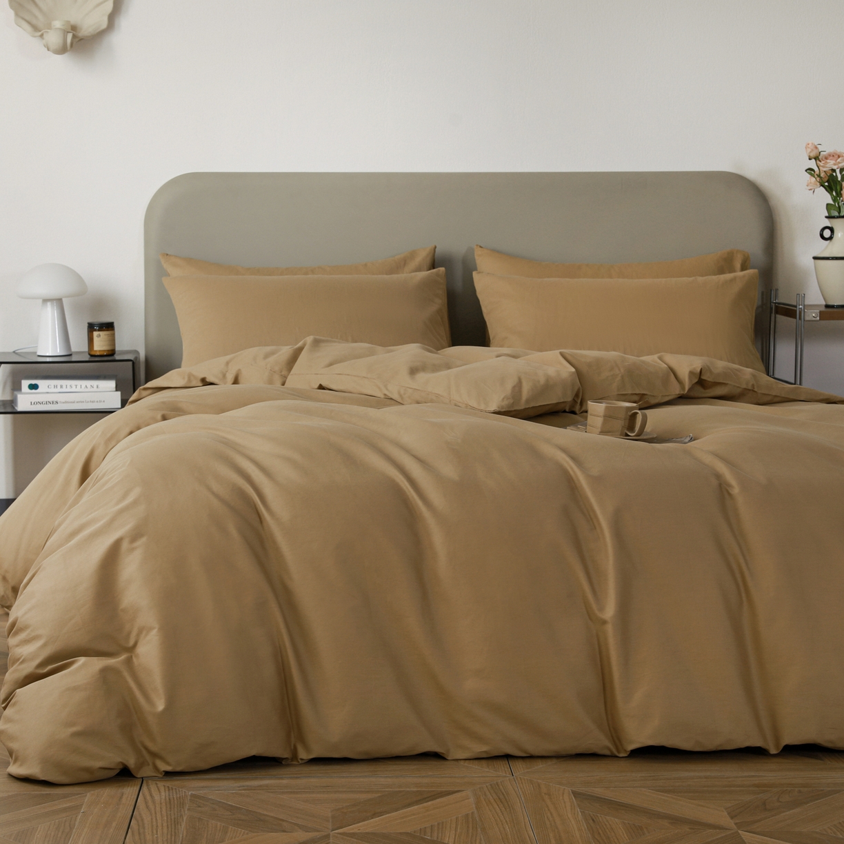 91家纺网 家纺一手货源 找家纺 盛馨家纺 2026新款40长绒棉ins美拉德色系纯色双拼全棉单品四件套单人纯色三件套 桃木心