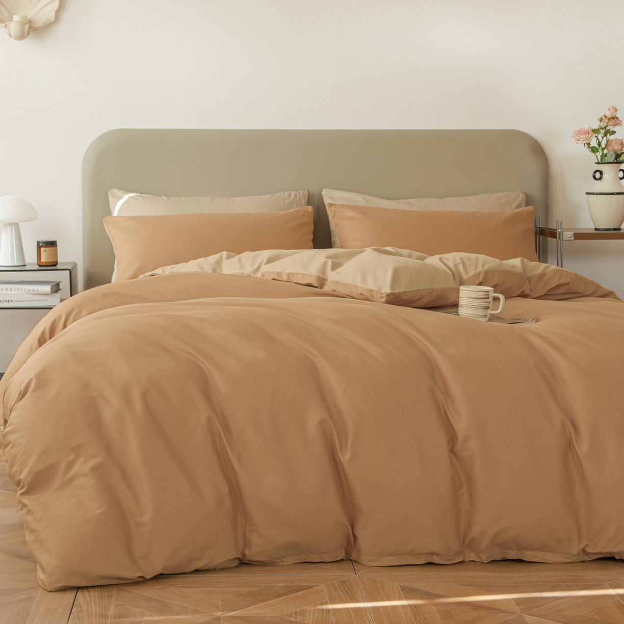 91家纺网 家纺一手货源 找家纺 盛馨家纺 2026新款40长绒棉ins美拉德色系纯色双拼全棉单品四件套单人纯色三件套 黄琉璃+云光黄