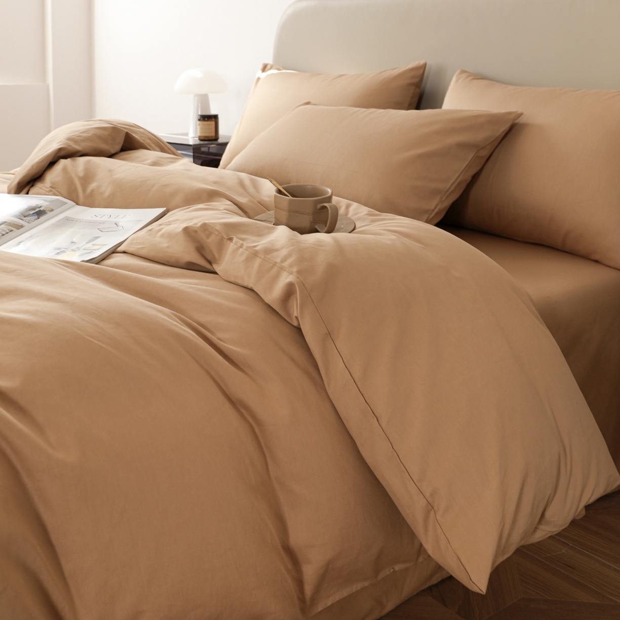 91家纺网 家纺一手货源 找家纺 盛馨家纺 2026新款40长绒棉ins美拉德色系纯色双拼全棉单品四件套单人纯色三件套 黄琉璃