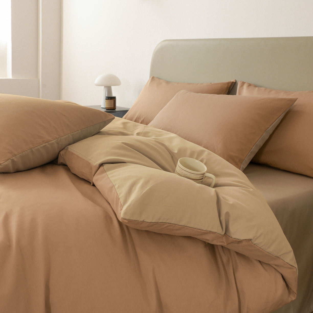 91家纺网 家纺一手货源 找家纺 盛馨家纺 2026新款40长绒棉ins美拉德色系纯色双拼全棉单品四件套单人纯色三件套 黄琉璃+云光黄