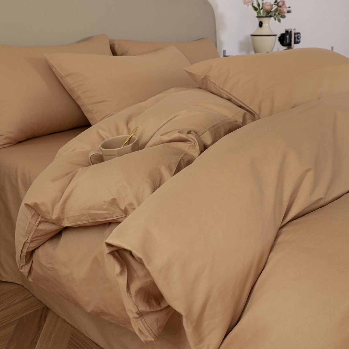 91家纺网 家纺一手货源 找家纺 盛馨家纺 2026新款40长绒棉ins美拉德色系纯色双拼全棉单品四件套单人纯色三件套 黄琉璃