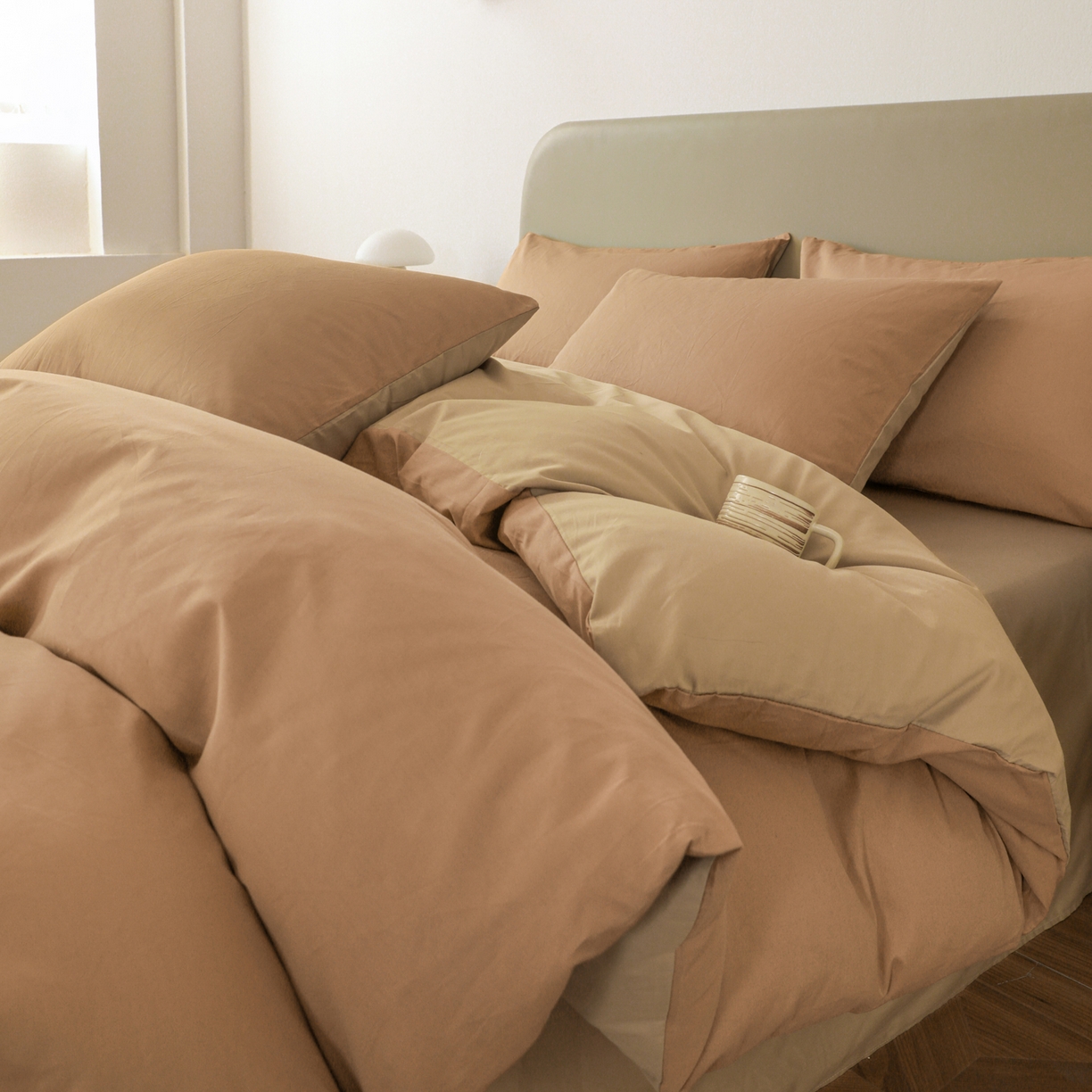 91家纺网 家纺一手货源 找家纺 盛馨家纺 2026新款40长绒棉ins美拉德色系纯色双拼全棉单品四件套单人纯色三件套 黄琉璃+云光黄