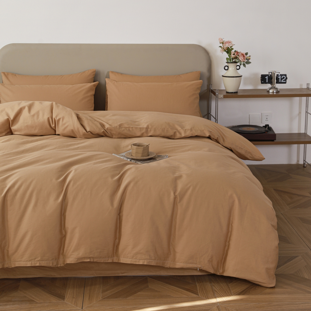 91家纺网 家纺一手货源 找家纺 盛馨家纺 2026新款40长绒棉ins美拉德色系纯色双拼全棉单品四件套单人纯色三件套 黄琉璃