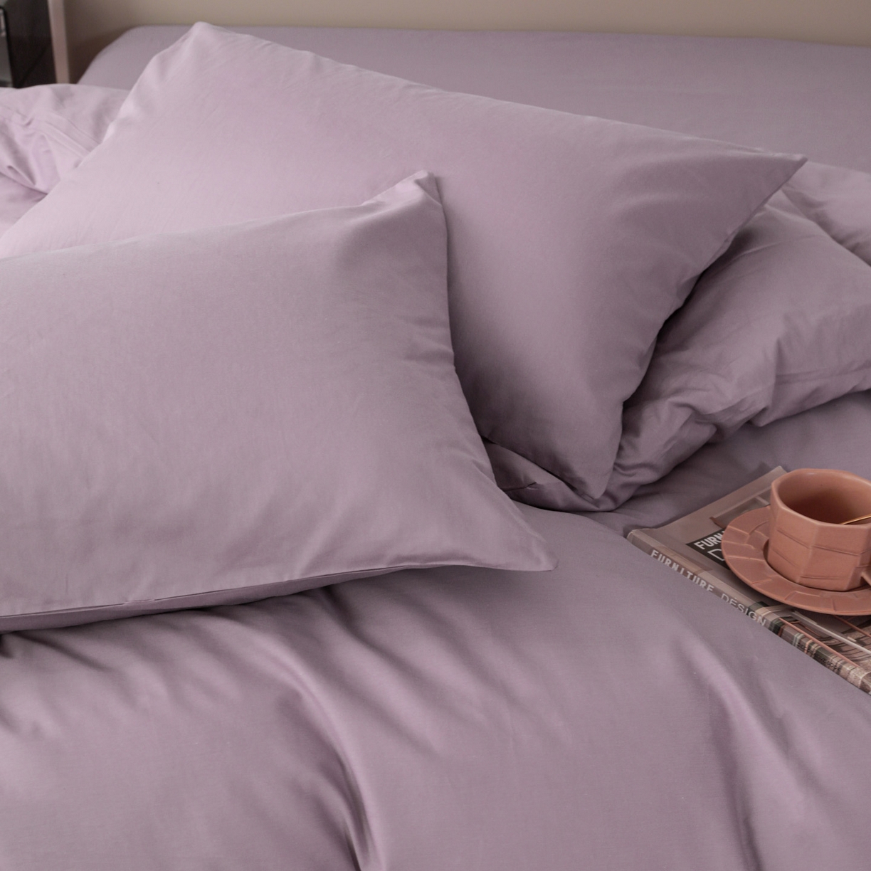 91家纺网 家纺一手货源 找家纺 盛馨家纺 2026新款40长绒棉ins美拉德色系纯色双拼全棉单品被套 茄花紫