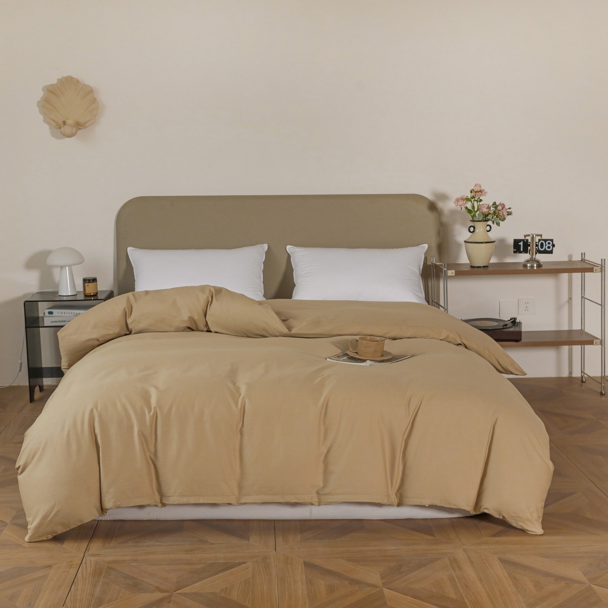 盛馨家纺 2026新款40长绒棉ins美拉德色系纯色双拼全棉单品被套 白茶