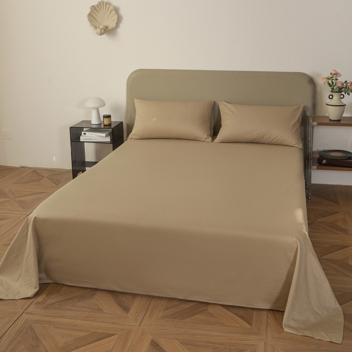 91家纺网 家纺一手货源 找家纺 盛馨家纺 2026新款40长绒棉ins美拉德色系纯色双拼全棉单品被套 白茶