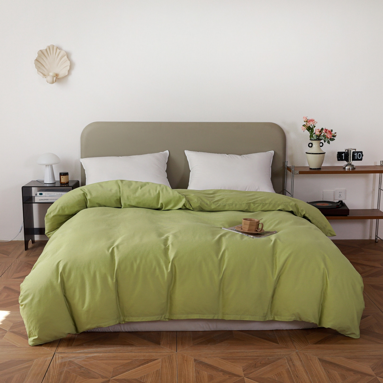 盛馨家纺 2026新款40长绒棉ins美拉德色系纯色双拼全棉单品被套 豆绿