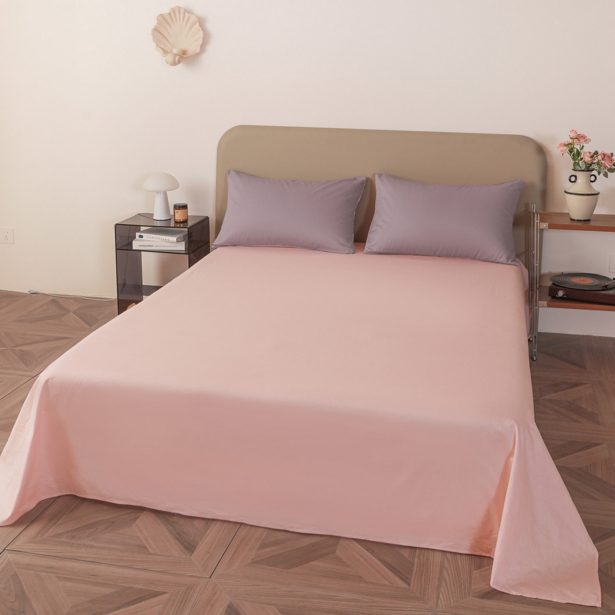 91家纺网 家纺一手货源 找家纺 盛馨家纺 2026新款40长绒棉ins美拉德色系纯色双拼全棉单品被套 茄花紫+桃夭