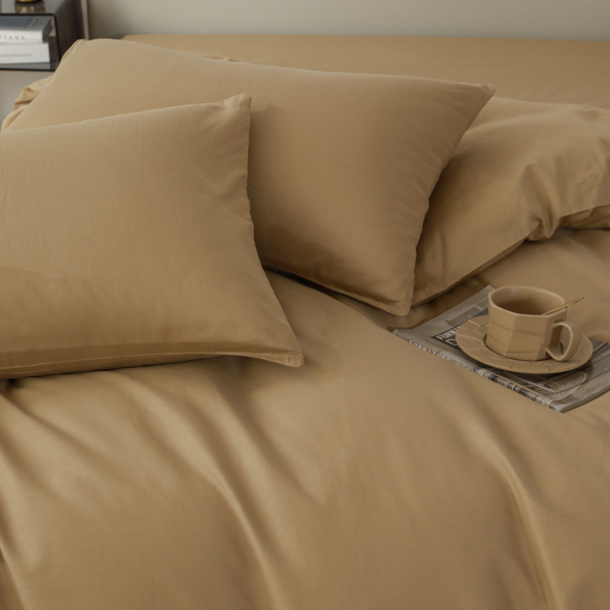 91家纺网 家纺一手货源 找家纺 盛馨家纺 2026新款40长绒棉ins美拉德色系纯色双拼全棉单品被套 桃木心