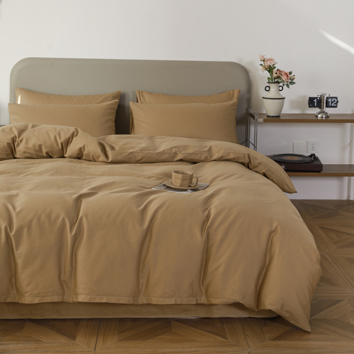 91家纺网 家纺一手货源 找家纺 盛馨家纺 2026新款40长绒棉ins美拉德色系纯色双拼全棉单品被套 桃木心