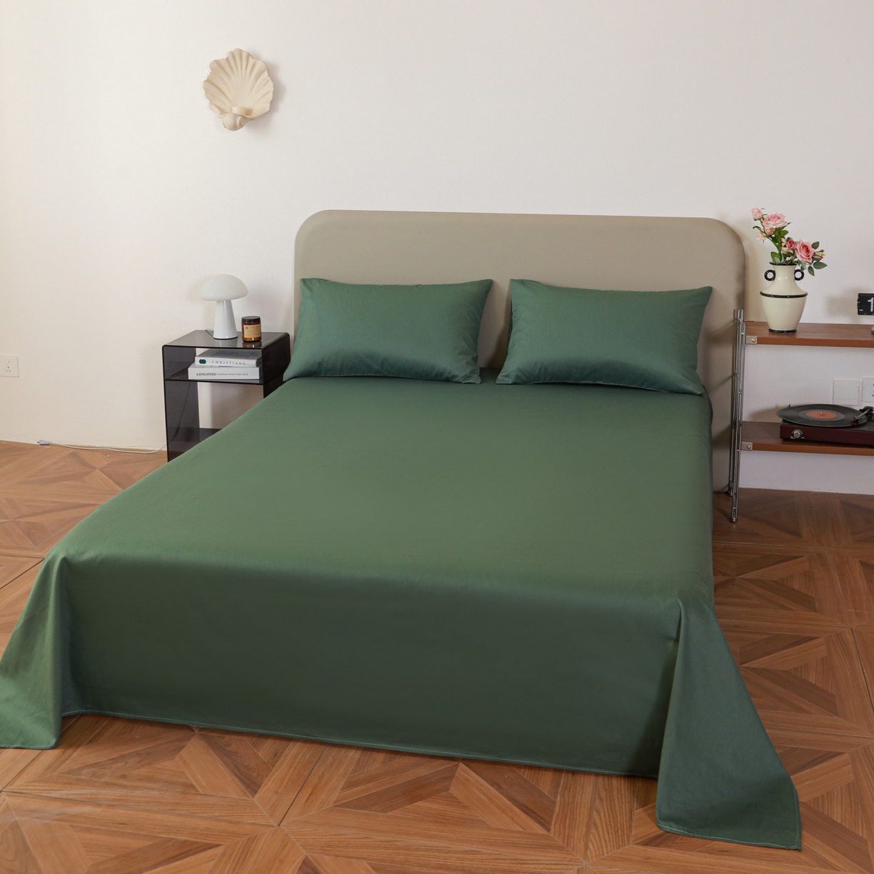 91家纺网 家纺一手货源 找家纺 盛馨家纺 2026新款40长绒棉ins美拉德色系纯色双拼全棉单品被套 松绿