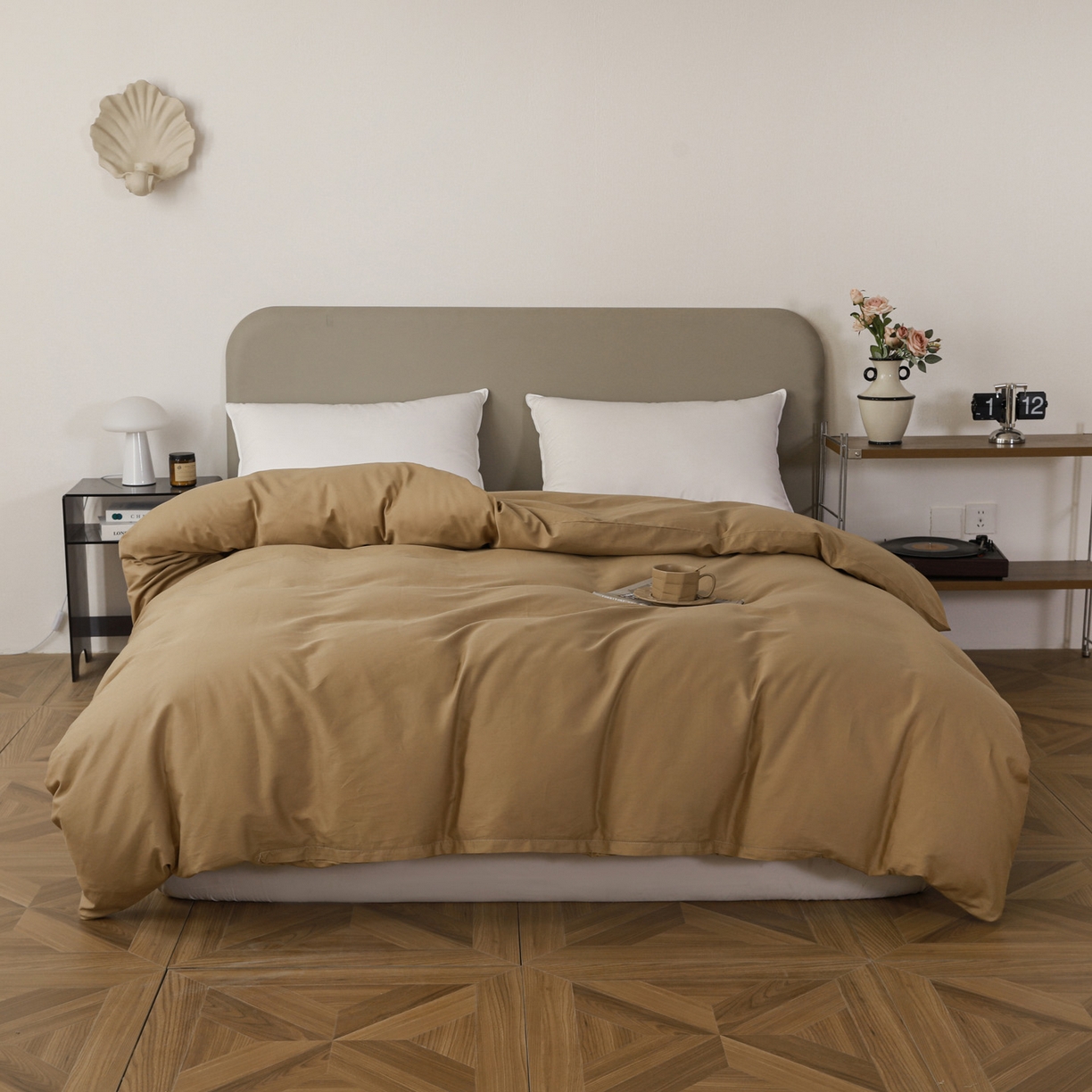 盛馨家纺 2026新款40长绒棉ins美拉德色系纯色双拼全棉单品被套 桃木心