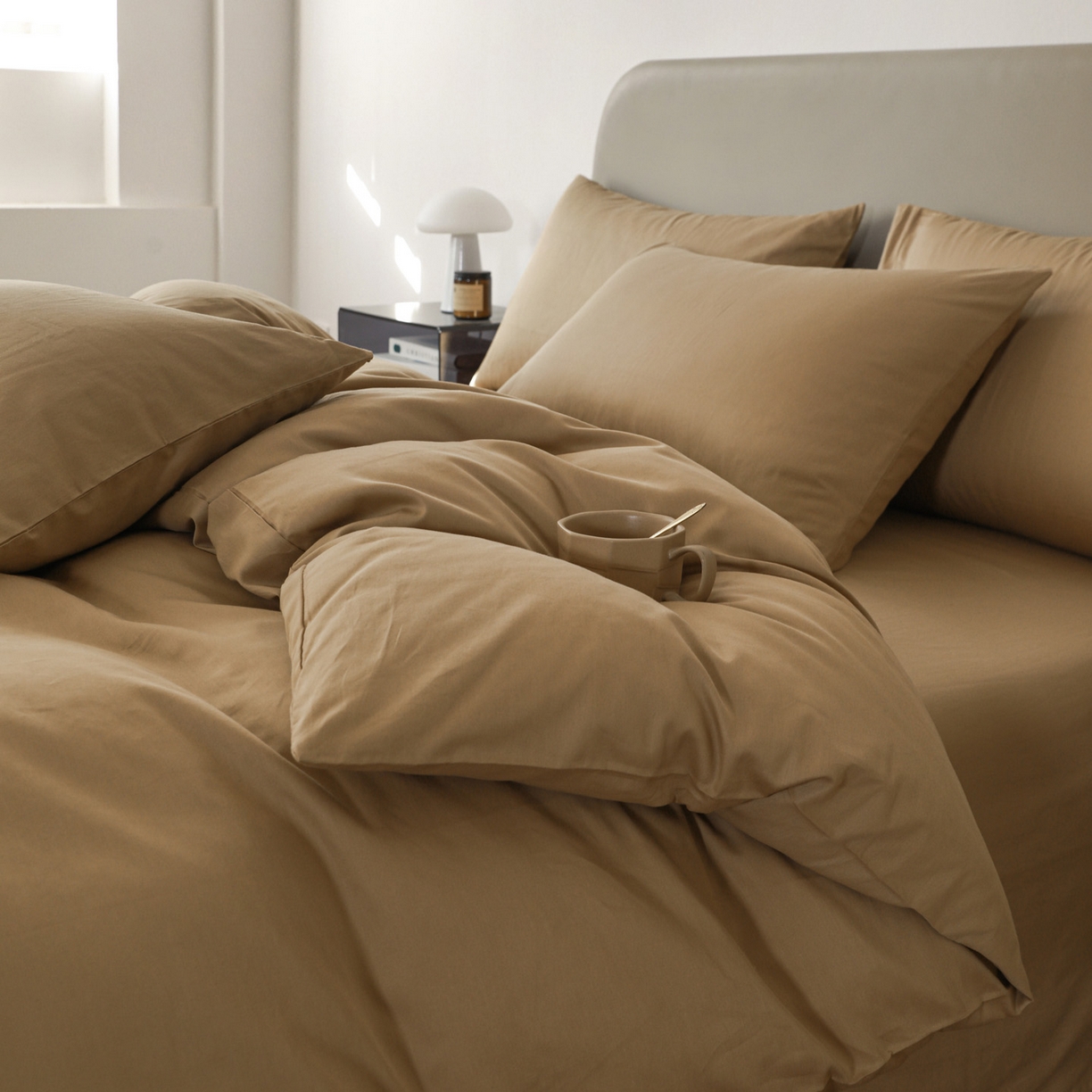 91家纺网 家纺一手货源 找家纺 盛馨家纺 2026新款40长绒棉ins美拉德色系纯色双拼全棉单品被套 桃木心