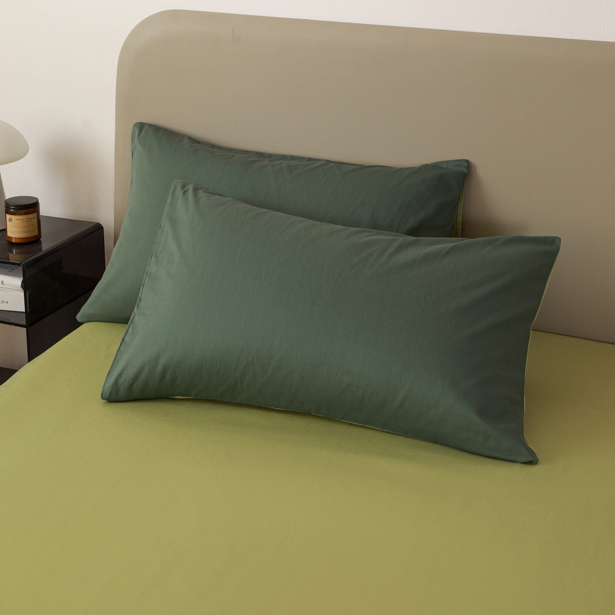 91家纺网 家纺一手货源 找家纺 盛馨家纺 2026新款40长绒棉ins美拉德色系纯色双拼全棉单品被套 松绿+豆绿