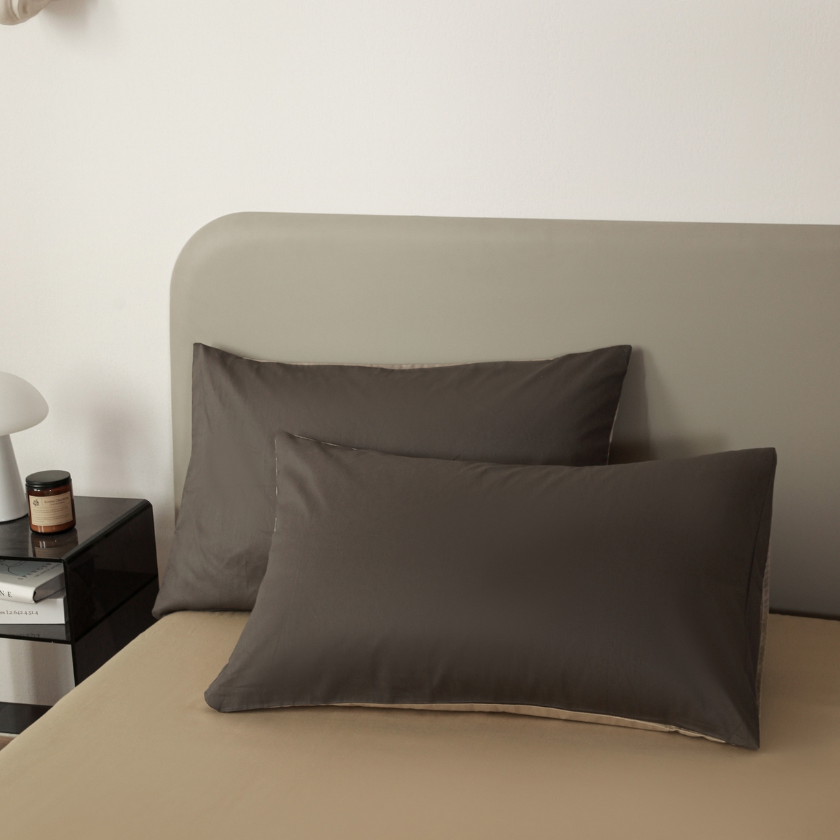 91家纺网 家纺一手货源 找家纺 （总）盛馨家纺 2026新款40长绒棉ins美拉德色系纯色双拼全棉单品枕套