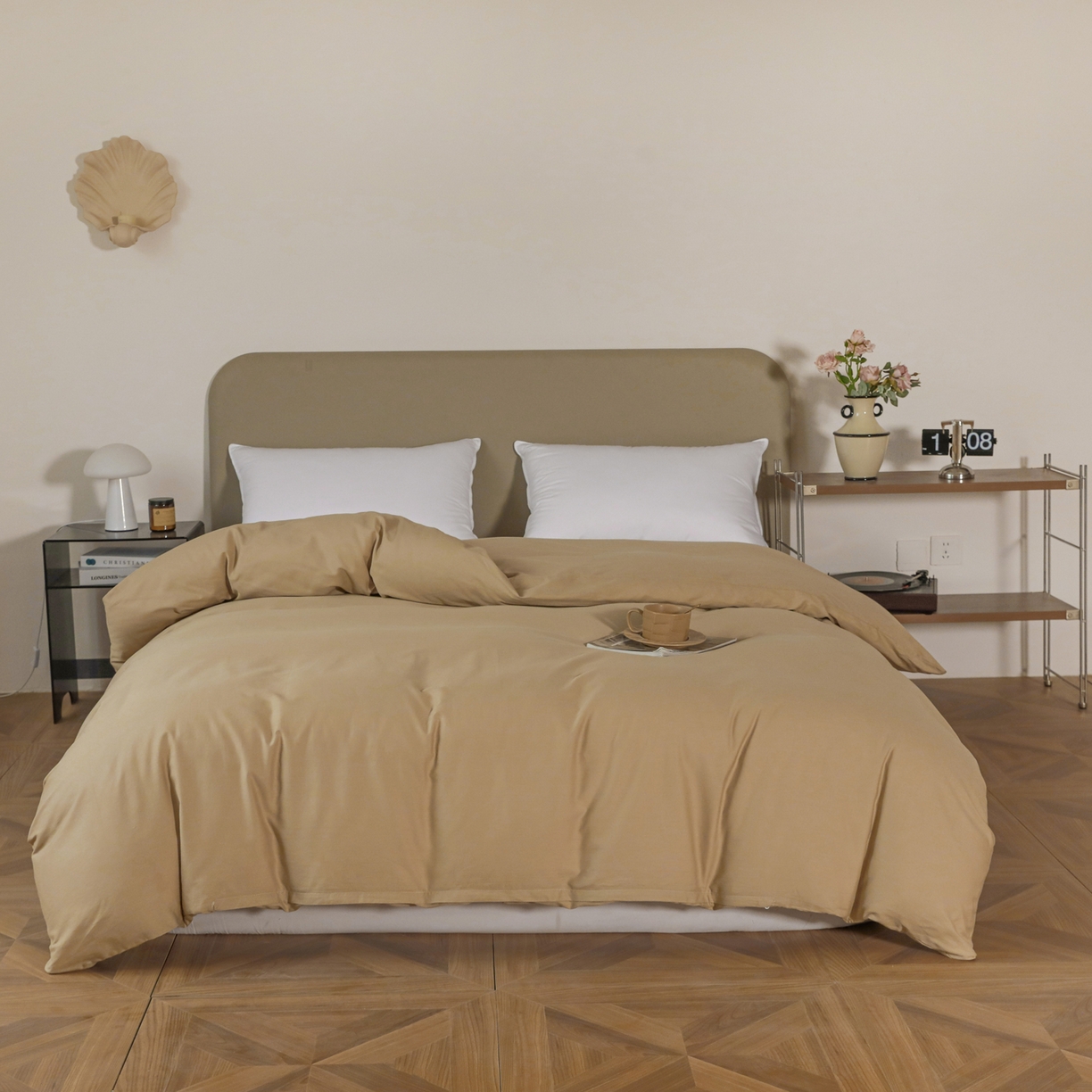 91家纺网 家纺一手货源 找家纺 盛馨家纺 2026新款40长绒棉ins美拉德色系纯色双拼全棉单品枕套 白茶