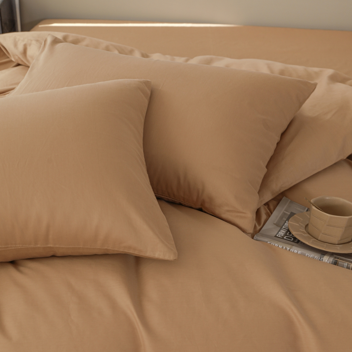 91家纺网 家纺一手货源 找家纺 盛馨家纺 2026新款40长绒棉ins美拉德色系纯色双拼全棉单品枕套 黄琉璃