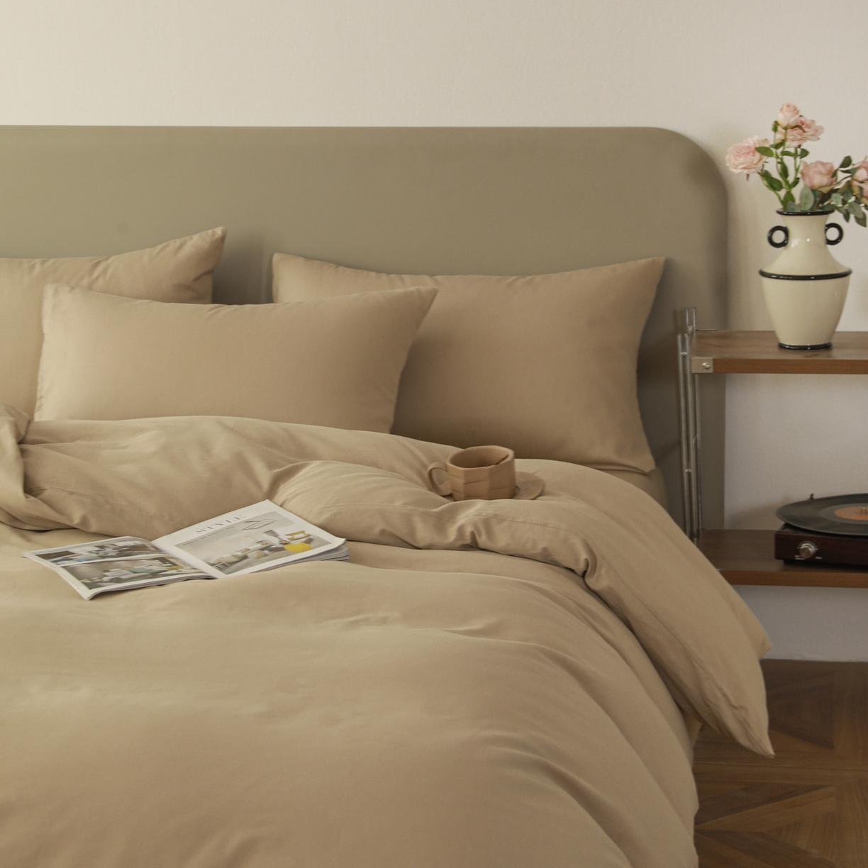 91家纺网 家纺一手货源 找家纺 盛馨家纺 2026新款40长绒棉ins美拉德色系纯色双拼全棉单品枕套 白茶