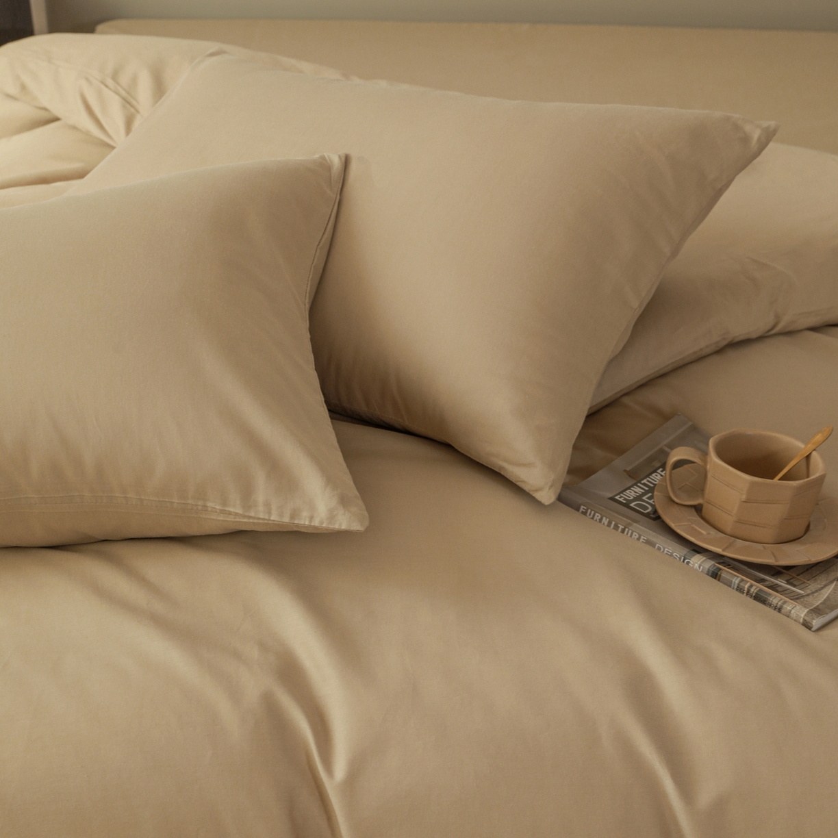 91家纺网 家纺一手货源 找家纺 盛馨家纺 2026新款40长绒棉ins美拉德色系纯色双拼全棉单品枕套 白茶