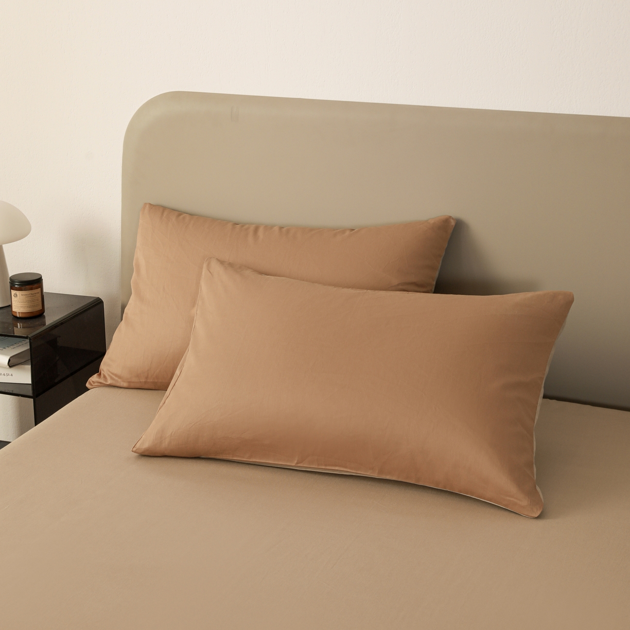 盛馨家纺 2026新款40长绒棉ins美拉德色系纯色双拼全棉单品枕套 黄琉璃+云光黄