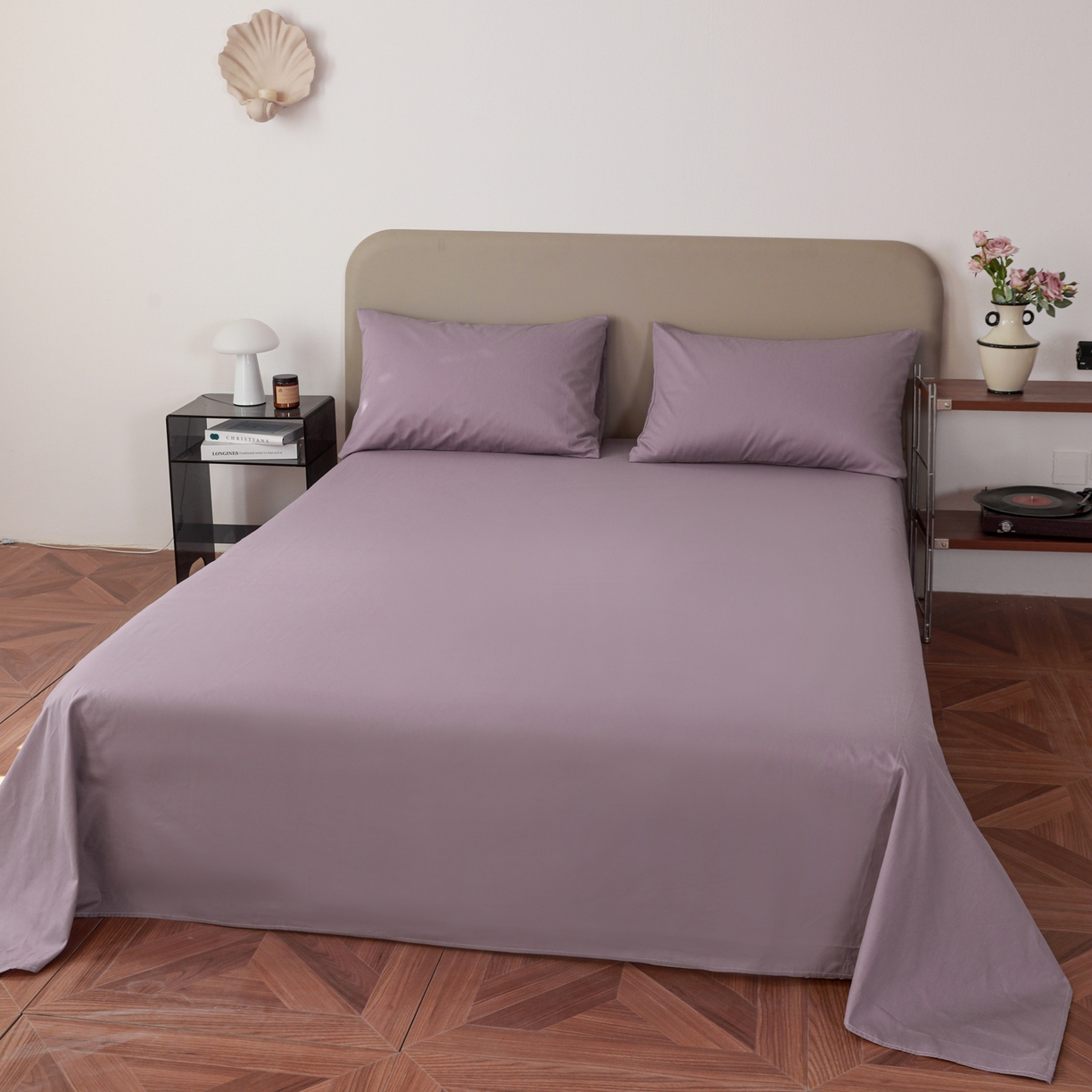 91家纺网 家纺一手货源 找家纺 盛馨家纺 2026新款40长绒棉ins美拉德色系纯色双拼全棉单品枕套 茄花紫