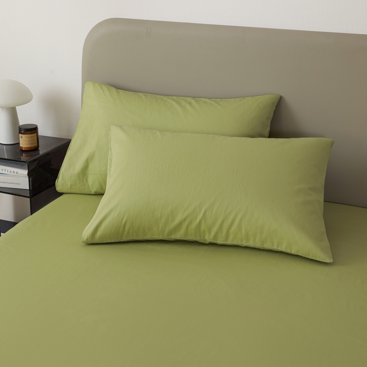 盛馨家纺 2026新款40长绒棉ins美拉德色系纯色双拼全棉单品枕套 豆绿