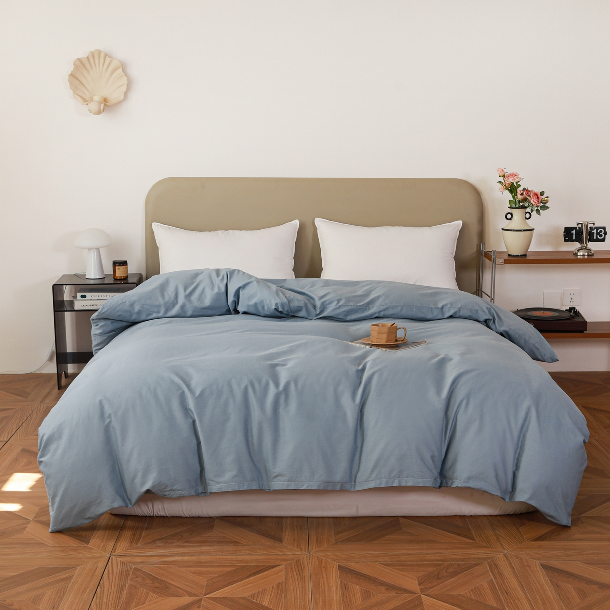 91家纺网 家纺一手货源 找家纺 盛馨家纺 2026新款40长绒棉ins美拉德色系纯色双拼全棉单品枕套 晴蓝