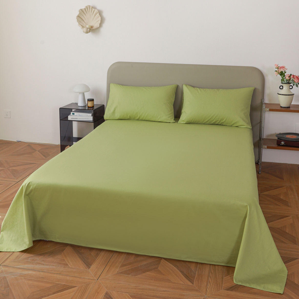 91家纺网 家纺一手货源 找家纺 盛馨家纺 2026新款40长绒棉ins美拉德色系纯色双拼全棉单品枕套 豆绿