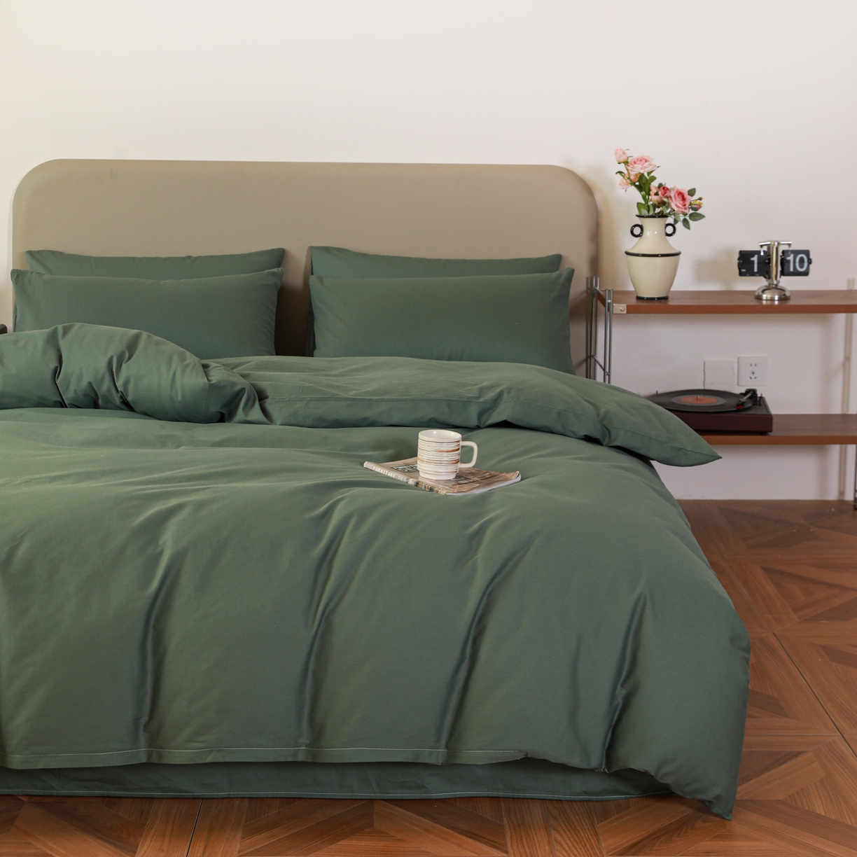 91家纺网 家纺一手货源 找家纺 盛馨家纺 2026新款40长绒棉ins美拉德色系纯色双拼全棉单品枕套 松绿